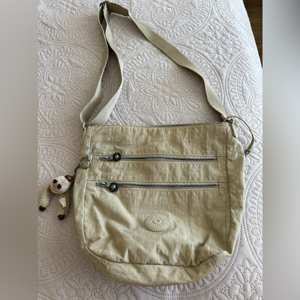 Kipling Beige Crossbody Bag with Monkey Charm